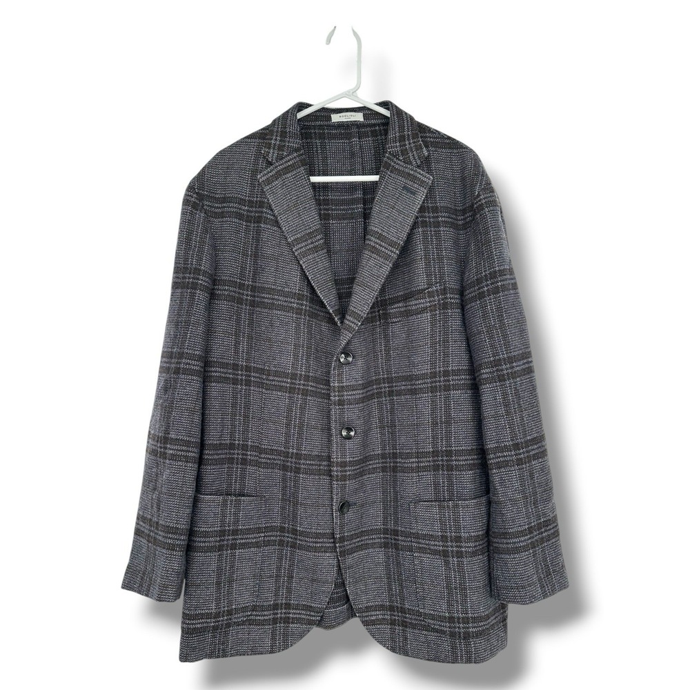 Boglioli Slate Blue Soft-Woven Check Wool 'K Jacket' Sport Coat EU 56 Italy Luxe
